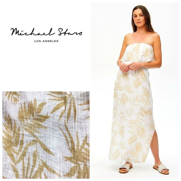 New. Michael Stars leaf print maxi dress. Medium. Retails $158 - Picture 1 of 5